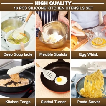 AIKKIL Silicone Cooking Utensils Set - 16 Pcs with Holder
