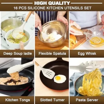 AIKKIL Silicone Cooking Utensils Set - 16 Pcs with Holder