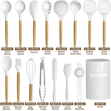 AIKKIL Silicone Cooking Utensils Set - 16 Pcs with Holder