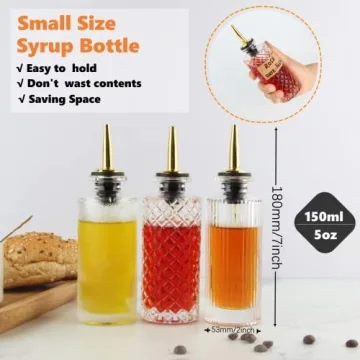 Syrup Dispenser Bottles Set 3 Packs 5 OZ Simple Small Syrup Bottles Set with Upgrade Metal Pour Spout SC057 (3 Pack)