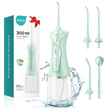 COSLUS Water Dental Flosser: Cordless Water Teeth Cleaner with 4 Modes, 300ML Tank, and IPX7 Waterpr...
