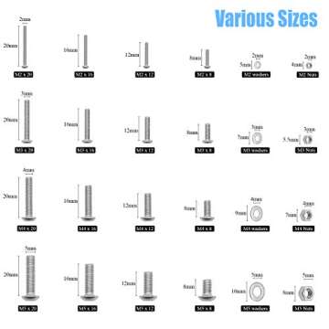 DYWISHKEY 1220 PCS M2 M3 M4 M5, 304 Stainless Steel Hex Button Head Cap Bolts Screws Nuts Washers Assortment Kit with Hex Wrenches