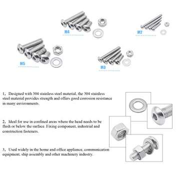 DYWISHKEY 1220 PCS M2 M3 M4 M5, 304 Stainless Steel Hex Button Head Cap Bolts Screws Nuts Washers Assortment Kit with Hex Wrenches