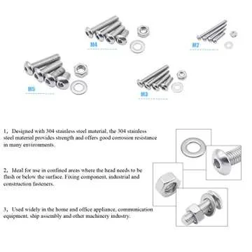 DYWISHKEY 1220 PCS M2 M3 M4 M5, 304 Stainless Steel Hex Button Head Cap Bolts Screws Nuts Washers Assortment Kit with Hex Wrenches