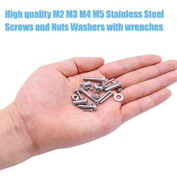 DYWISHKEY 1220 PCS M2 M3 M4 M5, 304 Stainless Steel Hex Button Head Cap Bolts Screws Nuts Washers Assortment Kit with Hex Wrenches
