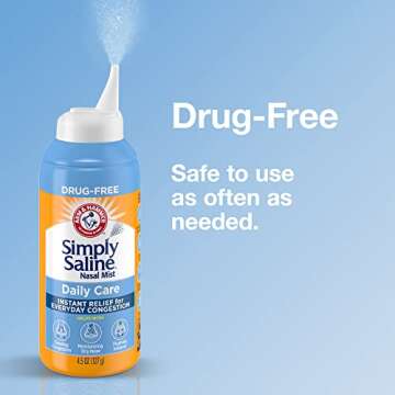 Arm & Hammer Simply Saline Daily Care Nasal Mist 4.4oz, Saline Nasal Spray, Drug-Free, 3-Pack