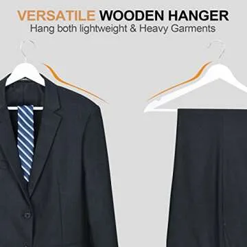 ELONG HOME Wooden Hangers 20 Pack, Wood Hangers with Extra Smooth Finish, Precisely Cut Notches & Chrome Swivel Hook, Wooden Clothes Hangers for Shirt Coat Jacket Dress, White
