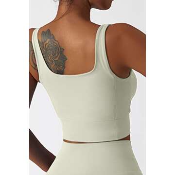 QINSEN Ladies Low Cut Neckline Sports Bra Sleeveless Fitness Tank Tight Yoga Bras Beige L