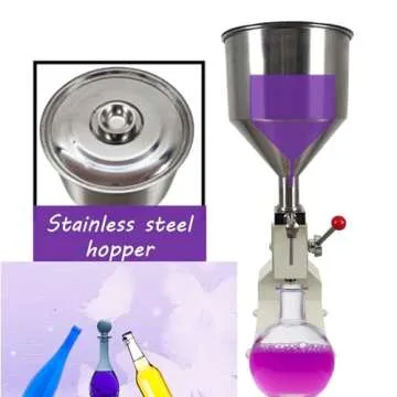 INTBUYING Manual Liquid Filling Machine Stainless Steel Filling Machine with 10L Hopper A03 Manual Paste Liquid Filling Machine Adjustment 5-60ml Bottle Filler