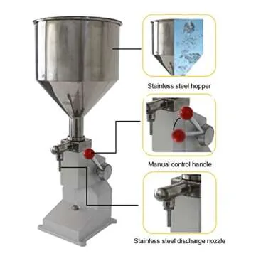 INTBUYING Manual Liquid Filling Machine Stainless Steel Filling Machine with 10L Hopper A03 Manual Paste Liquid Filling Machine Adjustment 5-60ml Bottle Filler