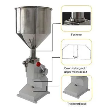 INTBUYING Manual Liquid Filling Machine Stainless Steel Filling Machine with 10L Hopper A03 Manual Paste Liquid Filling Machine Adjustment 5-60ml Bottle Filler