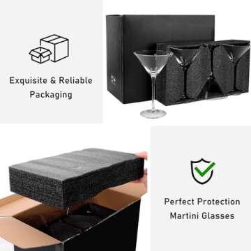 Moretoes Martini Glasses Set of 6, 9oz Hand Made Crystal Cocktail Glasses For Bar, Margarita, Gimlet, Cosmopolitan, Manhattan