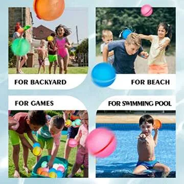 KISKISBY Reusable Water Balloons Water Bombs Splash Ball Quick Fill Self-Sealing Silicone Refillable Water Balls Outdoor Activities Summer Toy Pool Beach Water Games Toys for Kids ages 4-12 (12 Pcs)