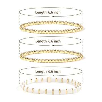 Badu Silver Beaded Bracelets for Women no tarnish Silver plated Stackable Bead Ball Bracelet Stretchable Elastic Hypoallergenic Trendy (Gold, 6.6Inch)