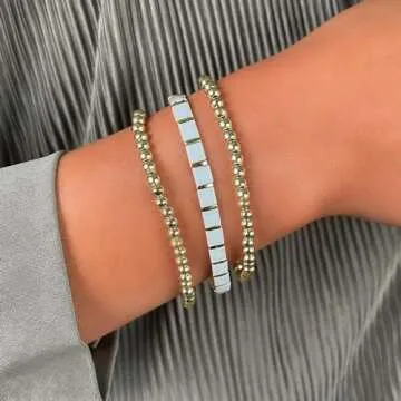 Badu Stackable Silver Beaded Bracelets for Women