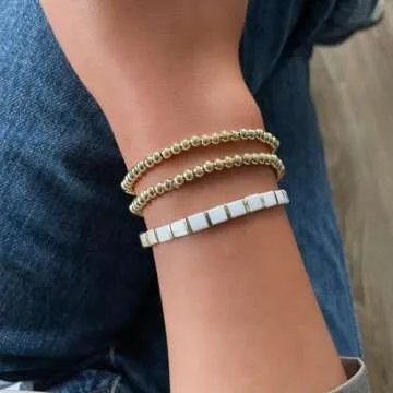 Badu Stackable Silver Beaded Bracelets for Women