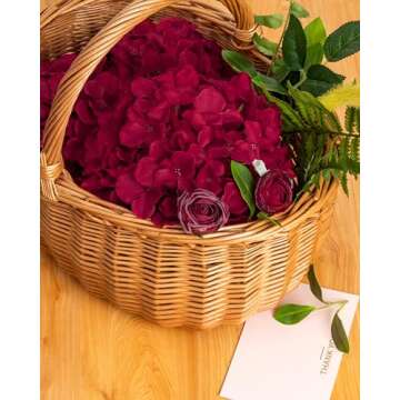 DuHouse 8.7" Silk Hydrangea Flower Heads with Stems Fake Hydrangeas Flowers for DIY Wedding Centerpiece Home Decor,Pack of 6(Fiery Red)