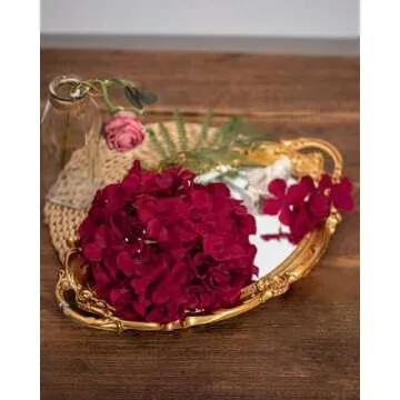 DuHouse 8.7" Silk Hydrangea Flower Heads with Stems Fake Hydrangeas Flowers for DIY Wedding Centerpiece Home Decor,Pack of 6(Fiery Red)