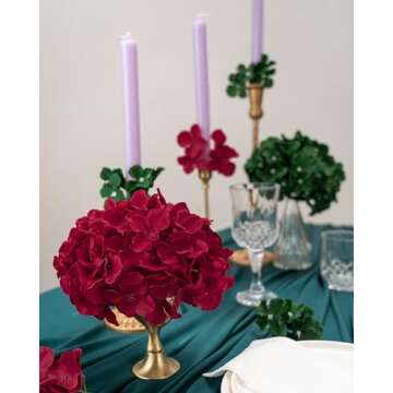 DuHouse 8.7" Silk Hydrangea Flower Heads with Stems Fake Hydrangeas Flowers for DIY Wedding Centerpiece Home Decor,Pack of 6(Fiery Red)