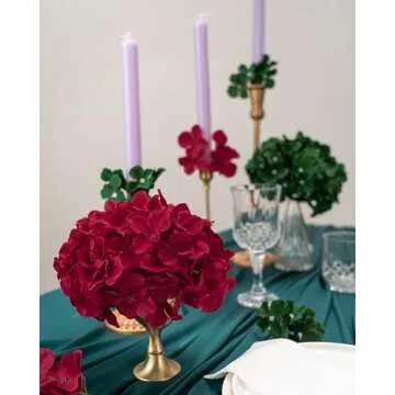 DuHouse 8.7" Silk Hydrangea Flower Heads with Stems Fake Hydrangeas Flowers for DIY Wedding Centerpiece Home Decor,Pack of 6(Fiery Red)