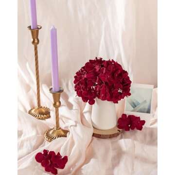 DuHouse 8.7" Silk Hydrangea Flower Heads with Stems Fake Hydrangeas Flowers for DIY Wedding Centerpiece Home Decor,Pack of 6(Fiery Red)