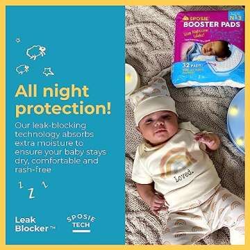 Sposie Overnight Diaper Booster Pads, Safe for Newborns, 32 ct