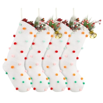 HooLing 4 Pack Bobo Christmas Stocking 19 Inches Colorful Christmas Stocking Large Cable Knit Stocki...