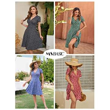 MSBASIC Summer Dresses for Women 2024 Casual Short Sleeve Cross Wrap Flare Sun Dress(Floral-59,Large)