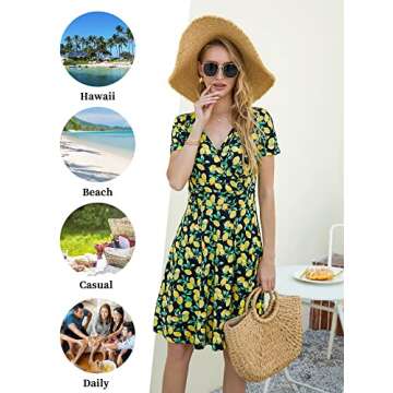 MSBASIC Summer Dresses for Women 2024 Casual Short Sleeve Cross Wrap Flare Sun Dress(Floral-59,Large)