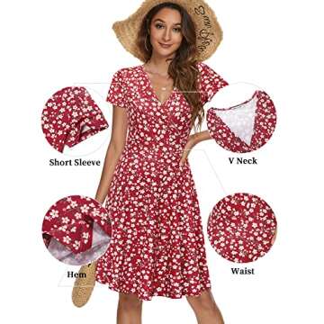 MSBASIC Summer Dresses for Women 2024 Casual Short Sleeve Cross Wrap Flare Sun Dress(Floral-59,Large)