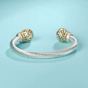 UNY JEWEL Designer Inspired Twisted Cable Wire Bracelet Women Jewelry Dragon Scale Ball Antique Bangle (Dragon Ball)