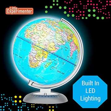 Illuminated Globes for Kids - 8” Light Up World Globe With Stand, Gift Ideas for Children - Intera...