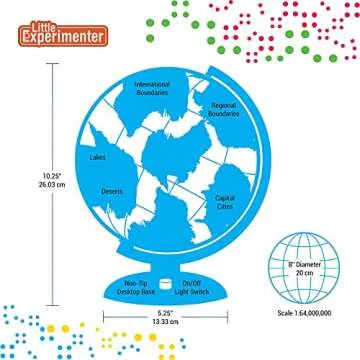 Illuminated Globes for Kids - 8” Light Up World Globe With Stand, Gift Ideas for Children - Interactive Learning & Educational Toys for All Ages - Earth Globe With Build in Led Night Light - Gifts for Boys And Girls Age 8-12 + Year Old