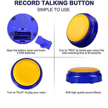 Set of 2 Easy Button Talking Buttons for Dogs Record Talking Button Recordable Button Answer Buzzers Funny Gag Gifts Red/Black and Yellow/Blue