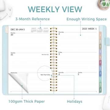 Elegant 2025 Planner with Vegan Leather Cover and More