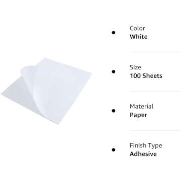 L LIKED 8.5" x 11" Printable White Sticker Paper Full Sheet Label, Matte, for Laser & Inkjet Printers (100 Sheets)