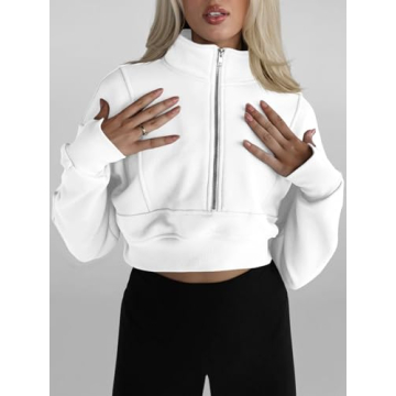 Fisoew Women's Cozy Half Zip Cropped Sweatshirt