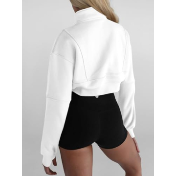 Fisoew Women's Cozy Half Zip Cropped Sweatshirt