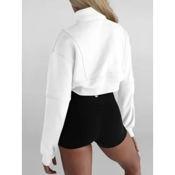 Fisoew Women's Cozy Half Zip Cropped Sweatshirt