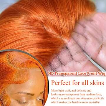 Hevgf Orange Ginger Lace Front Wigs Human Hair 13x4 Ginger Straight Human Hair Wig for Women HD Lace Front Wigs Human Hair Pre Plucked with Baby Hair 180% Density Ginger Human Hair Wig16 inch