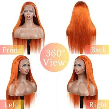 Hevgf Orange Ginger Lace Front Wigs Human Hair 13x4 Ginger Straight Human Hair Wig for Women HD Lace Front Wigs Human Hair Pre Plucked with Baby Hair 180% Density Ginger Human Hair Wig16 inch