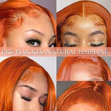 Hevgf Orange Ginger Lace Front Wigs Human Hair 13x4 Ginger Straight Human Hair Wig for Women HD Lace Front Wigs Human Hair Pre Plucked with Baby Hair 180% Density Ginger Human Hair Wig16 inch