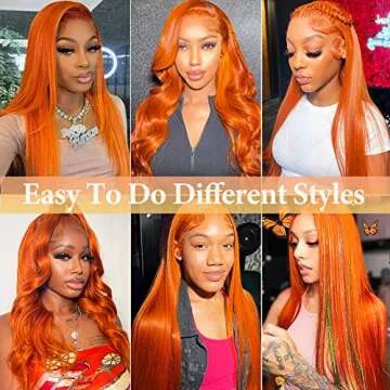Hevgf Orange Ginger Lace Front Wigs Human Hair 13x4 Ginger Straight Human Hair Wig for Women HD Lace Front Wigs Human Hair Pre Plucked with Baby Hair 180% Density Ginger Human Hair Wig16 inch