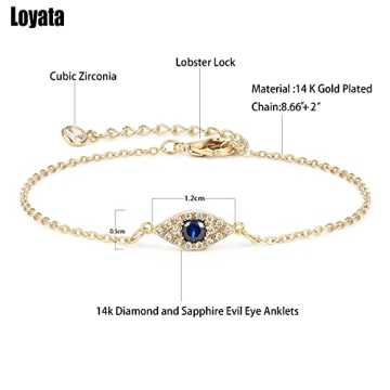 LOYATA Evil Eye Anklet 14K Gold Plated Women's Jewelry