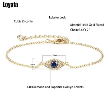 LOYATA Evil Eye Anklet 14K Gold Plated Women's Jewelry