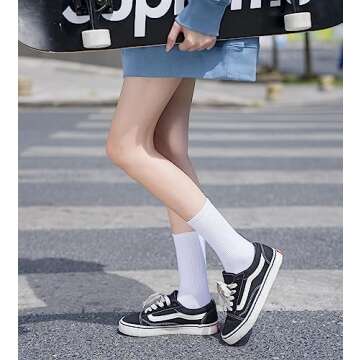 Irisbear Crew Socks for Women 6-9 Athletic Running Hiking Workout Casual Cotton Socks White Black 5 Pairs