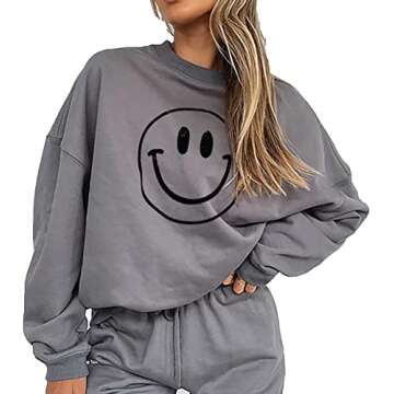 Cute Face Graphic Oversized Sweatshirt for Women