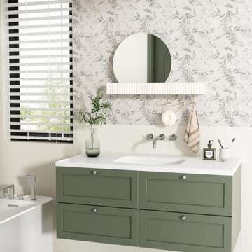 ARTPOWER Round Wall Mirror with Shelf&Hooks, 15"x24" White Vanity Mirror with Streamlined Texture, Circle Decorative Mirror for Bathroom, Entryway, Bedroom, Living Room