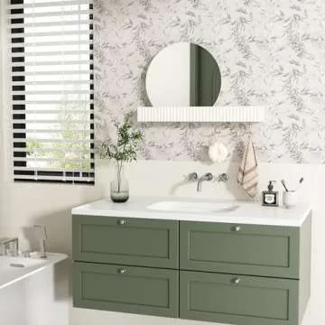 ARTPOWER Round Wall Mirror with Shelf&Hooks, 15"x24" White Vanity Mirror with Streamlined Texture, Circle Decorative Mirror for Bathroom, Entryway, Bedroom, Living Room