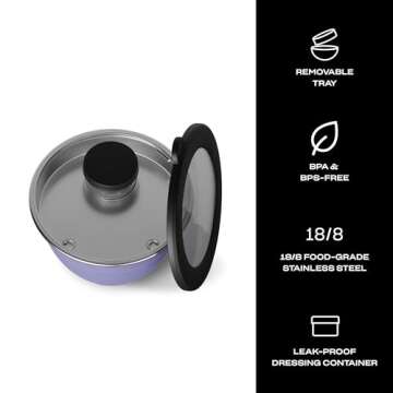 S'well Stainless Steel Salad Bowl Kit 64oz, Hillside Lavender, Comes with 2oz Mini Canister and Removable Tray for Organization, Leakproof, Easy to Clean, Dishwasher Safe